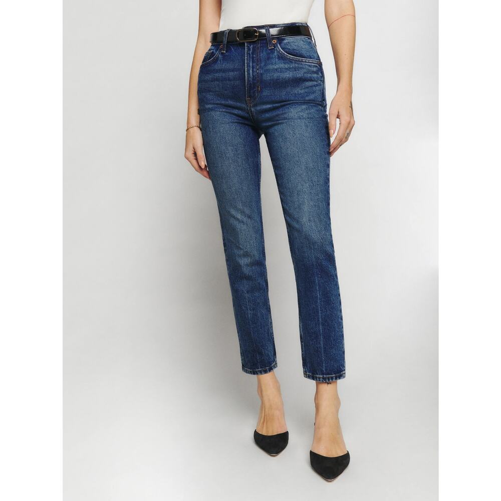 Reformation jeans ultra high rise Liza medium blue Icarian wash cropped 25